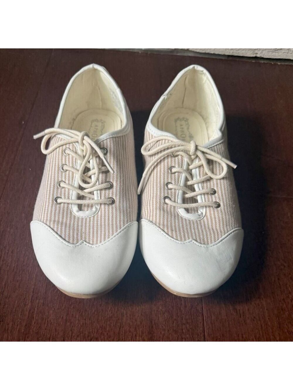 Aphorism Women's Lace-Up Flat Shoes Beige and White Striped Textile US Size 8